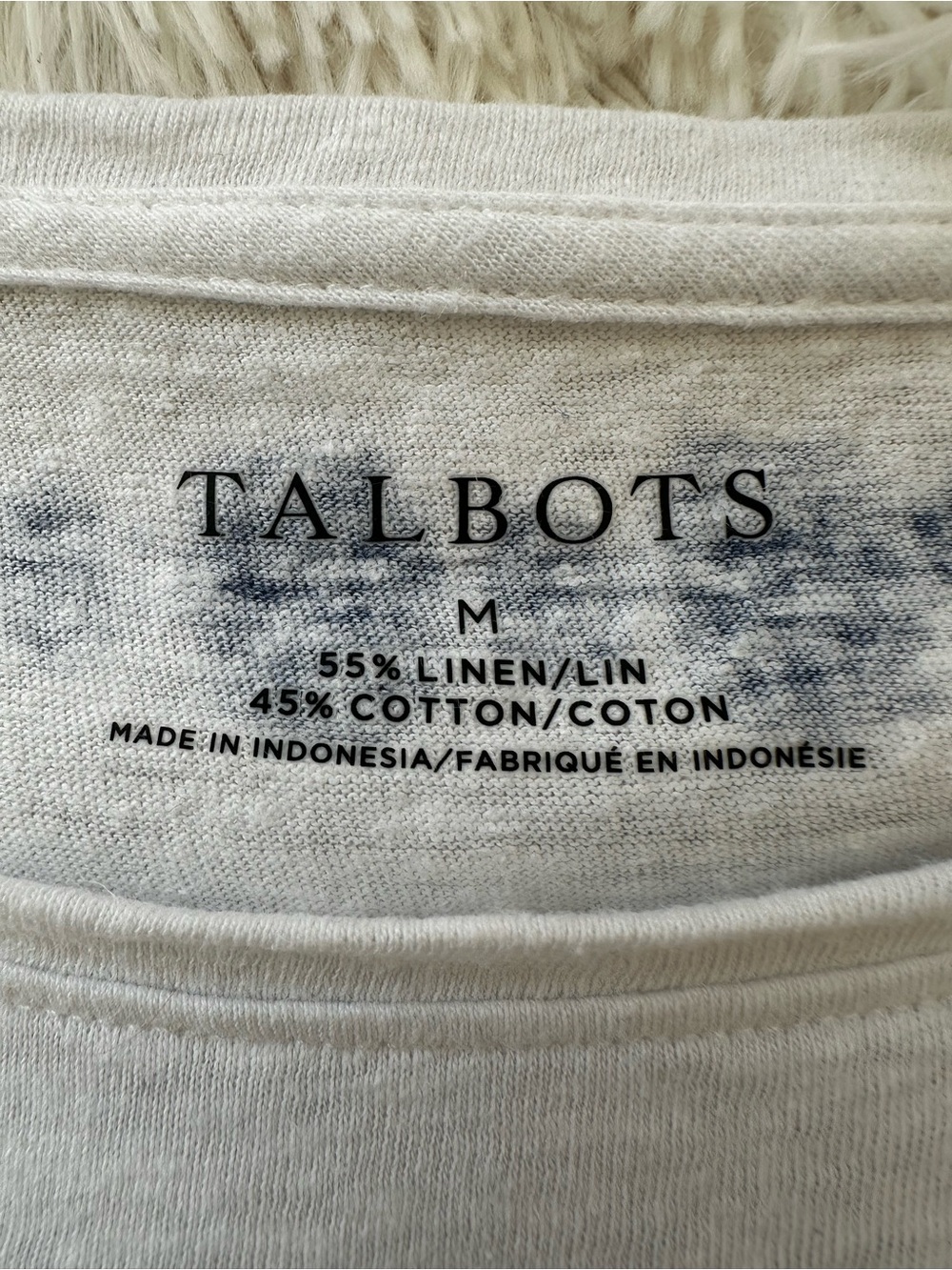 Talbots Blue White Tie Dye Stripe Linen Cotton Top Size Medium Ruched Sleeve - Picture 5 of 6